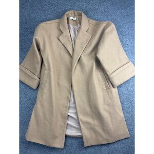 LBLC The Label Coat Womens XS Beige Open Front Lined 3/4‎ Sleeve Overcoat